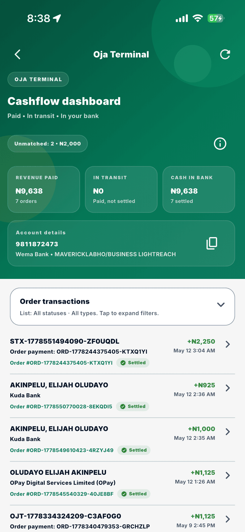 Oja Terminal cashflow