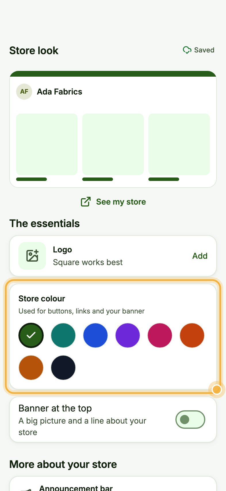 Store look with Store colour highlighted